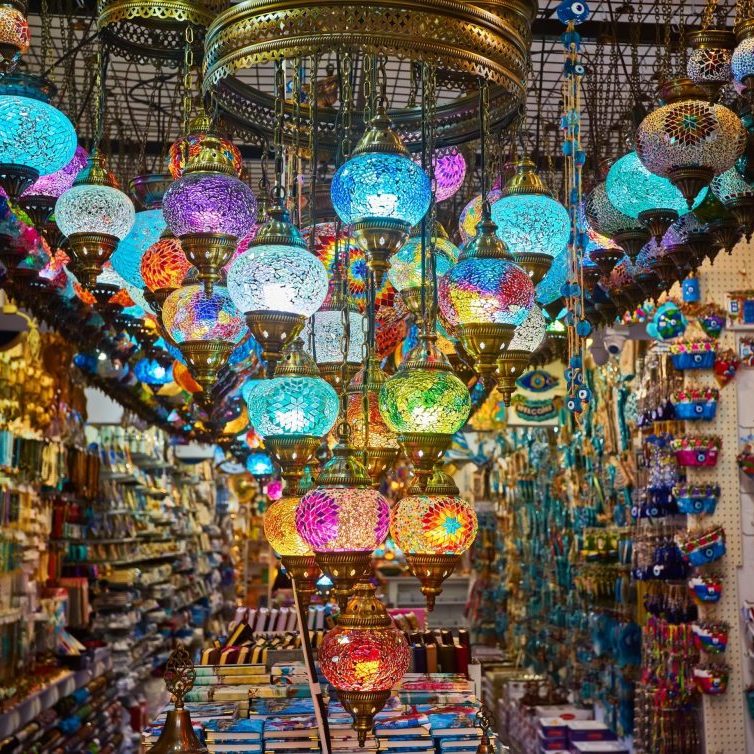 Colourful mosaic lamps commonly found in Turkey.